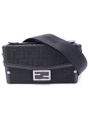 Fendi Zucca Soft Trunk Bucket Shoulder Bag Canvas Leather Black